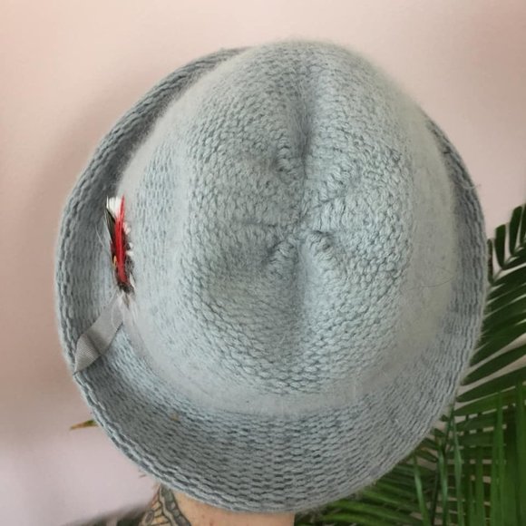 Vintage Ice-Blue Angora Knit Fedora Hat - Picture 10 of 12